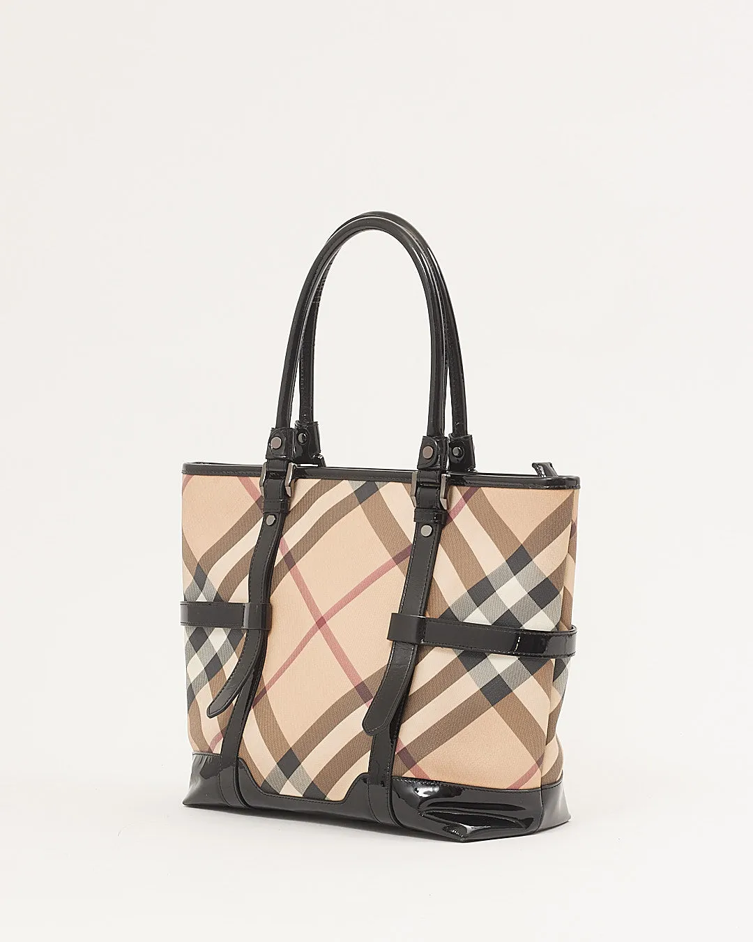 Burberry Beige Nova Check Coated Canvas & Patent Leather Tote Bag