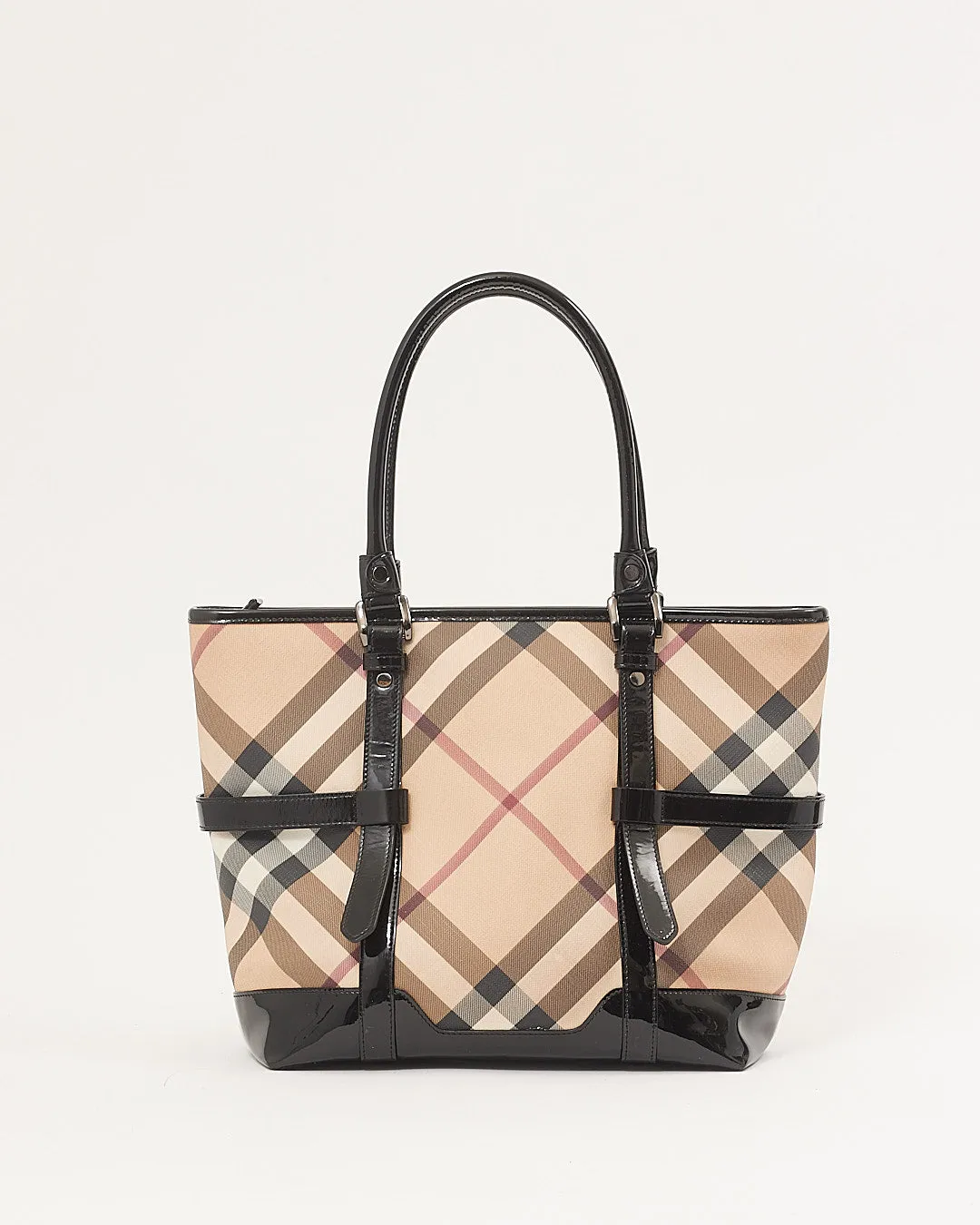 Burberry Beige Nova Check Coated Canvas & Patent Leather Tote Bag