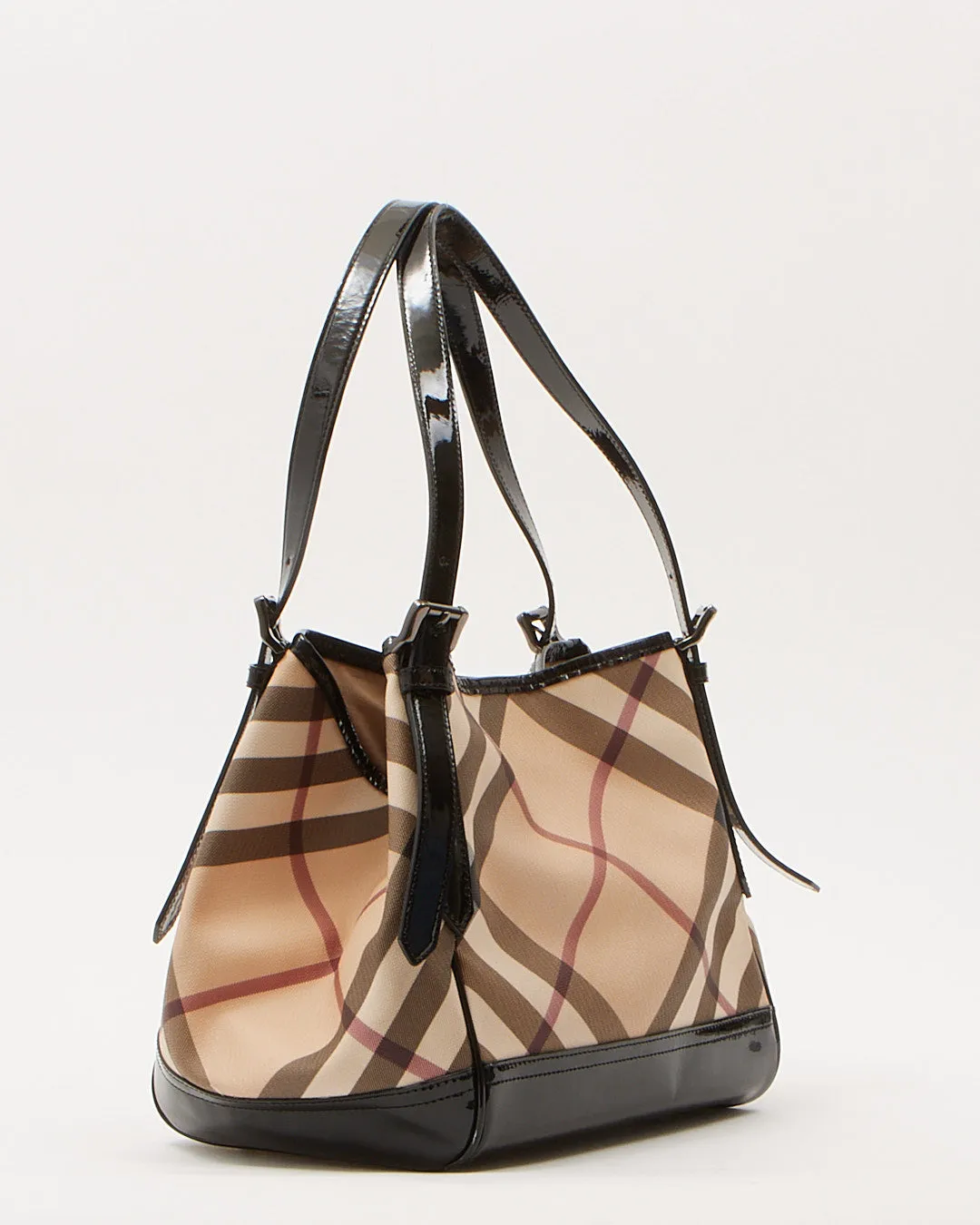 Burberry Nova Check Coated Canvas & Patent Leather Tote Bag