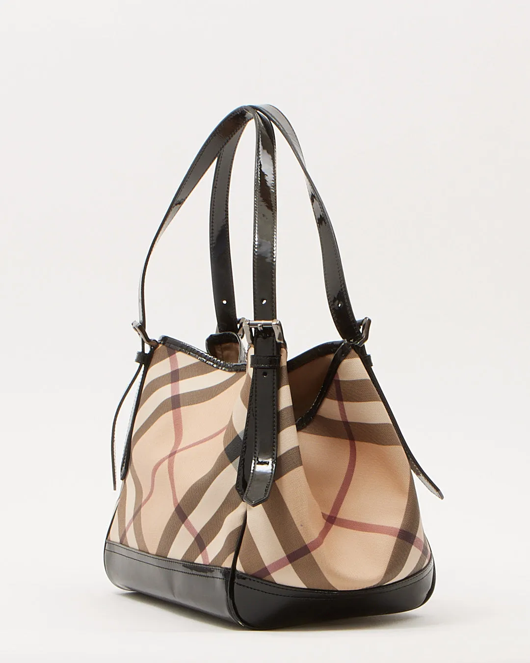 Burberry Nova Check Coated Canvas & Patent Leather Tote Bag