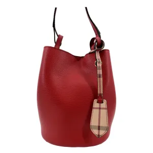BURBERRY Reversible Haymarket Check Leather Bucket Crossbody Bag Red