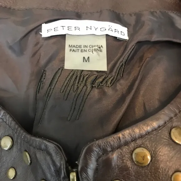 Butter Soft Leather Studded Knit Jacket Medium Brown Zip Front