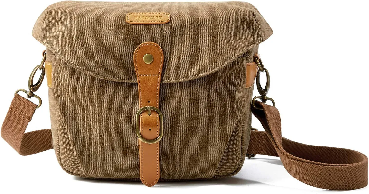 Camera Bag, SLR DSLR Canvas Crossbody Camera Case, Compact Camera Shoulder Bag with Rain Cover for Women and Men, Black