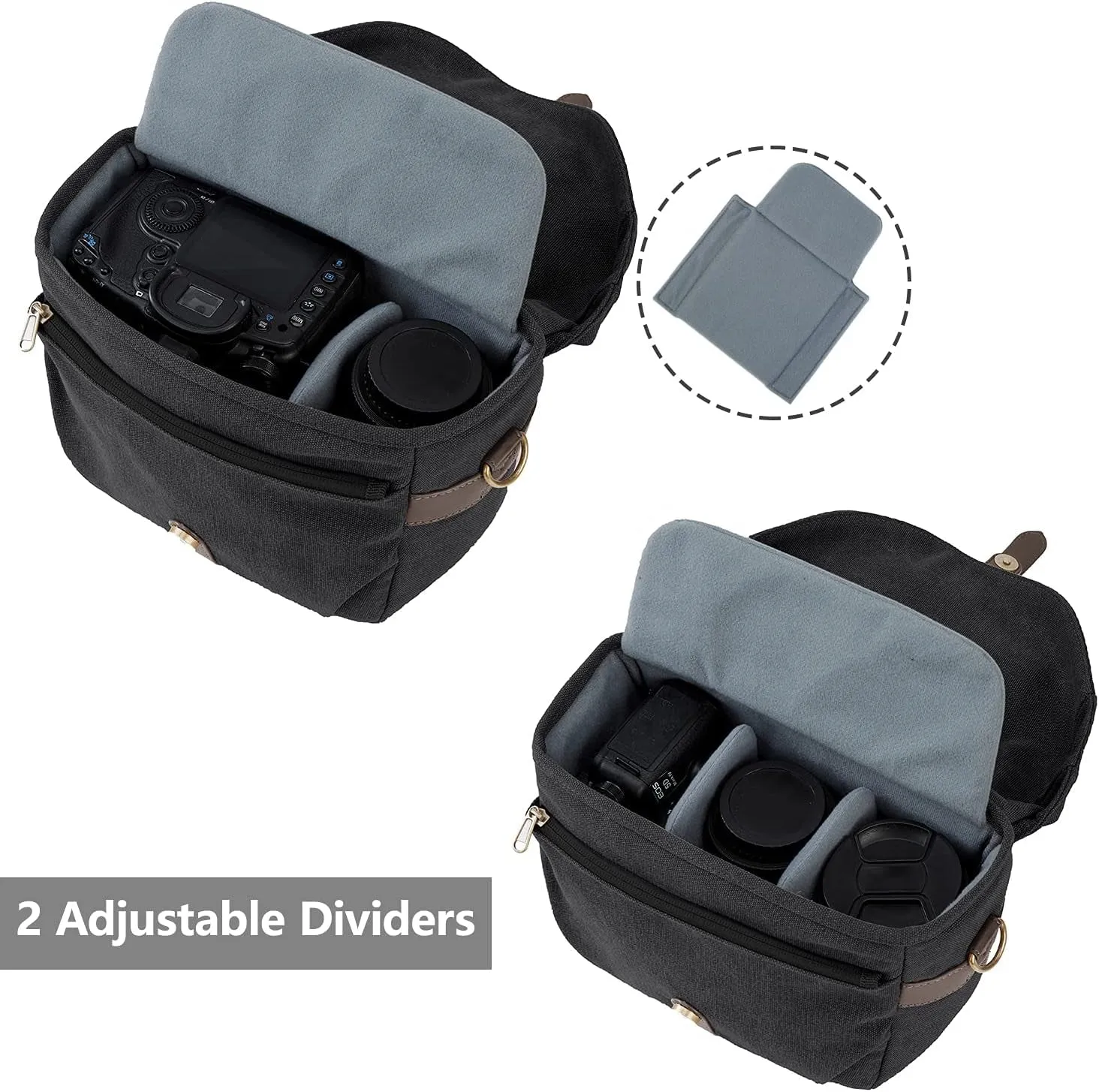 Camera Bag, SLR DSLR Canvas Crossbody Camera Case, Compact Camera Shoulder Bag with Rain Cover for Women and Men, Black