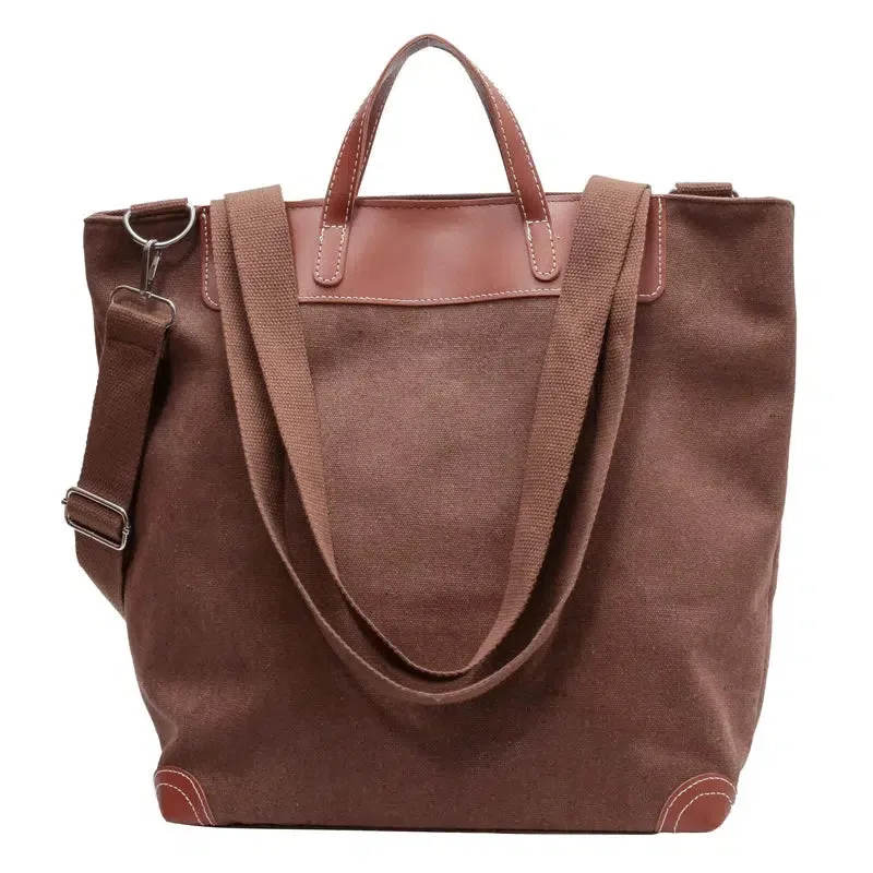 Canvas Leather-Trim Bucket Bag