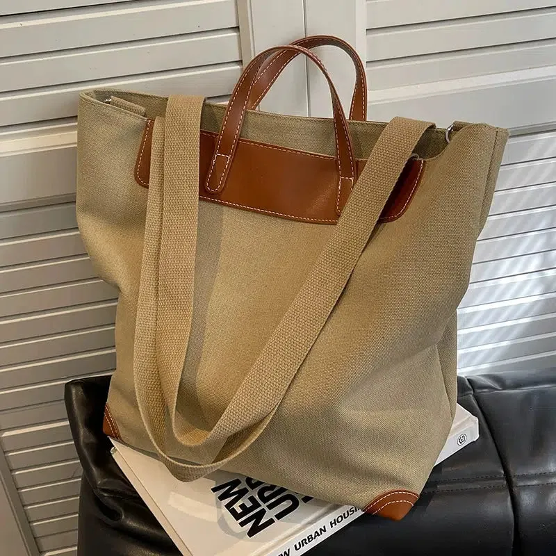 Canvas Leather-Trim Bucket Bag