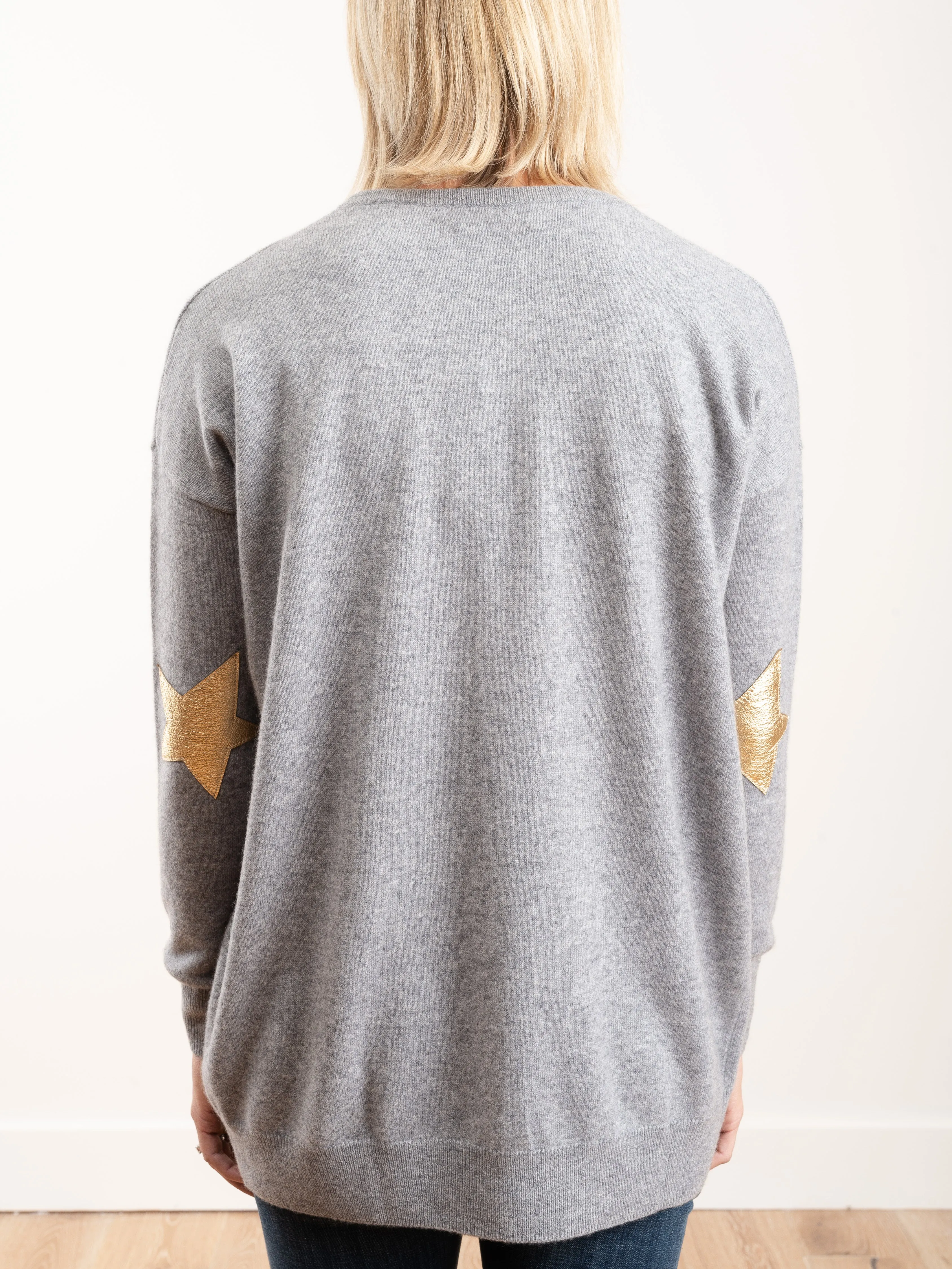cardigan with star elbow - grey/gold