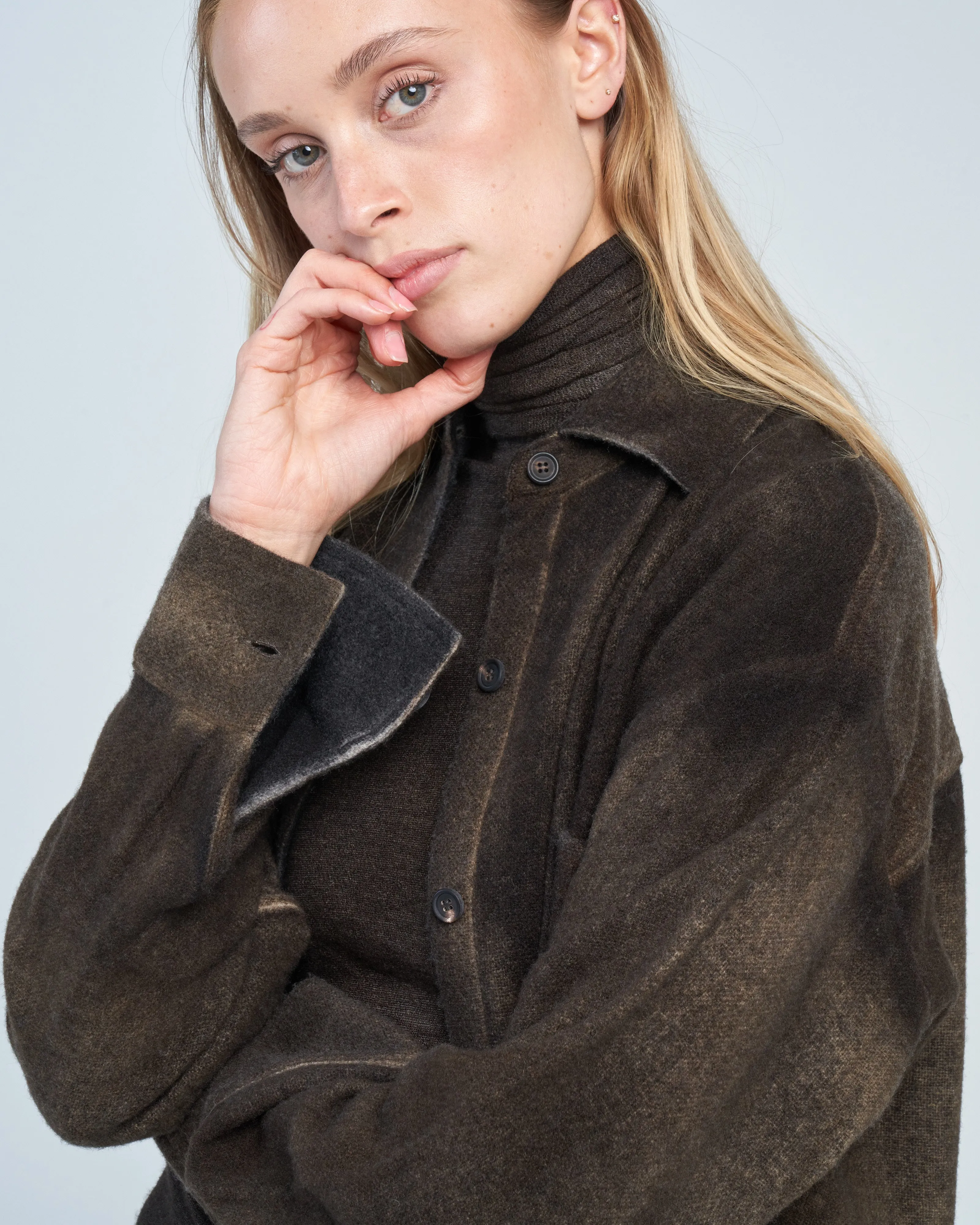 cashmere wool net fabric shirt