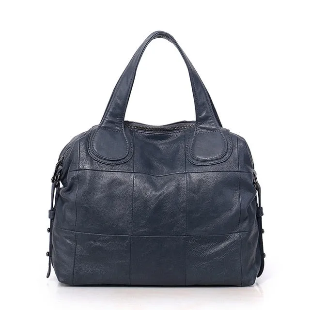 Casual Large Genuine Leather Bag Women Big Shoulder Bags Black Zipper Ladies Bag Bolsas Femininas High Quality Top-Handle Bags