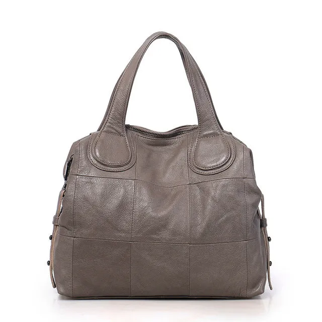 Casual Large Genuine Leather Bag Women Big Shoulder Bags Black Zipper Ladies Bag Bolsas Femininas High Quality Top-Handle Bags