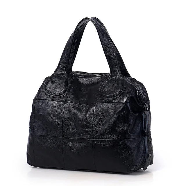 Casual Large Genuine Leather Bag Women Big Shoulder Bags Black Zipper Ladies Bag Bolsas Femininas High Quality Top-Handle Bags