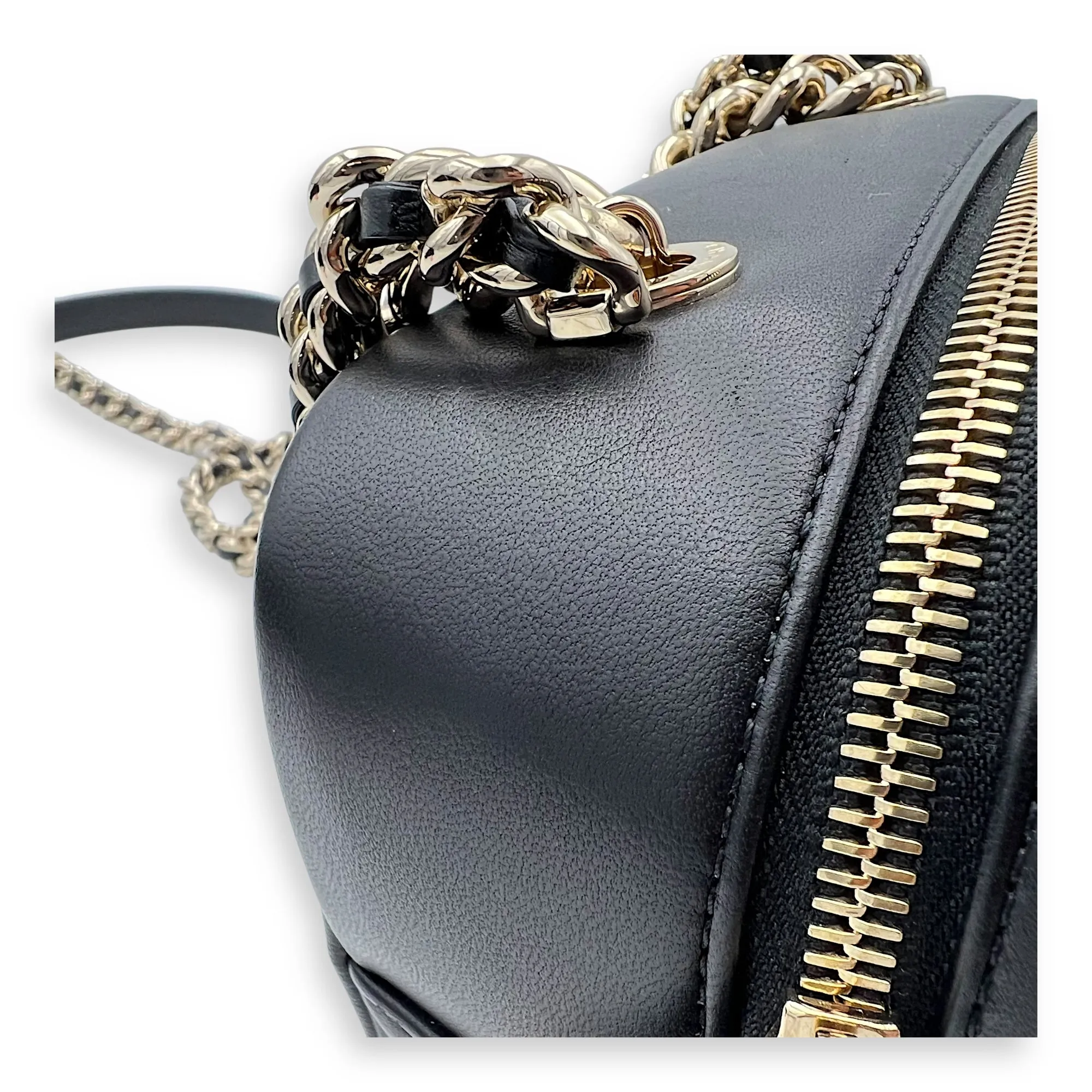 CC Camera Studded Black Shoulder Bag in Lambskin, Gold hardware