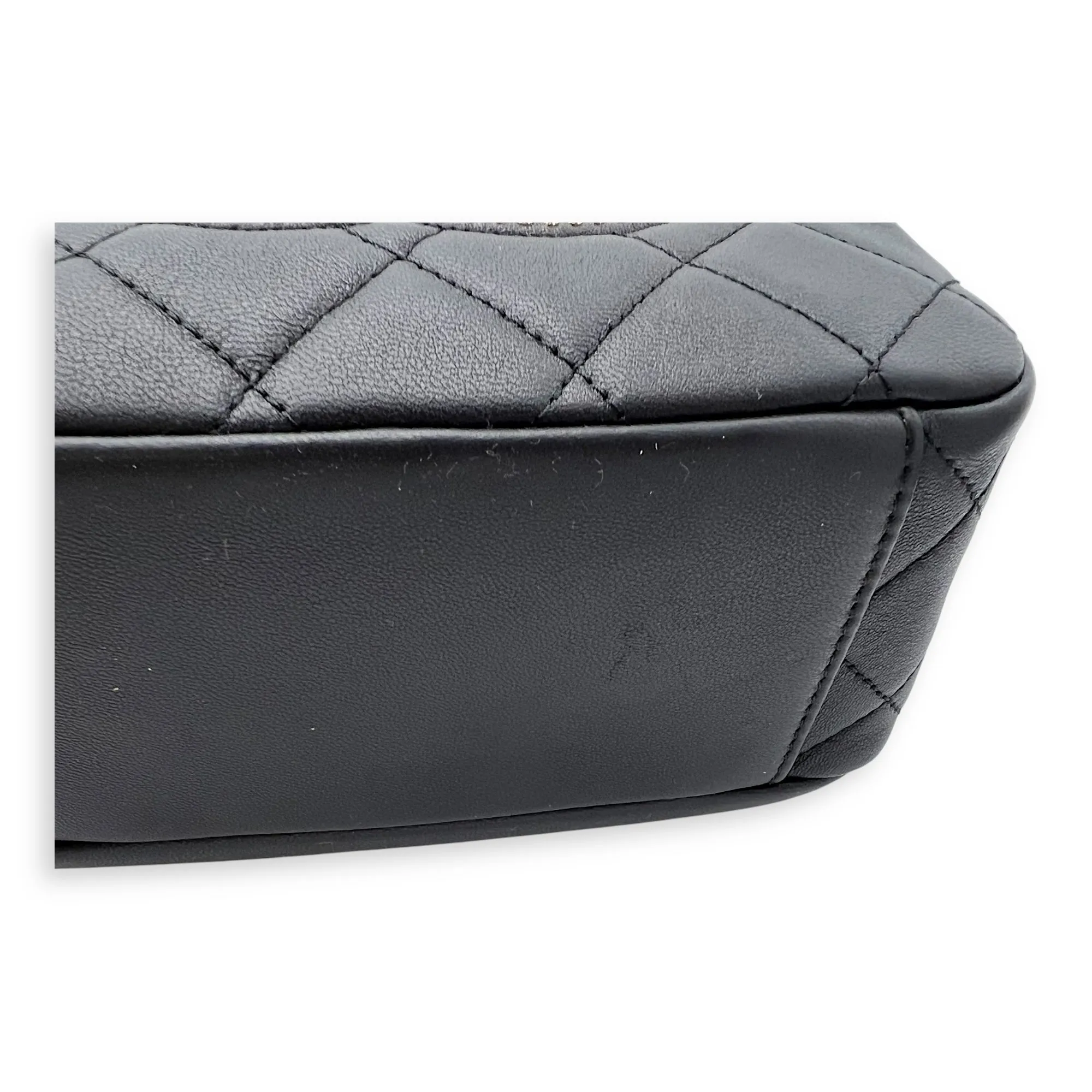 CC Camera Studded Black Shoulder Bag in Lambskin, Gold hardware