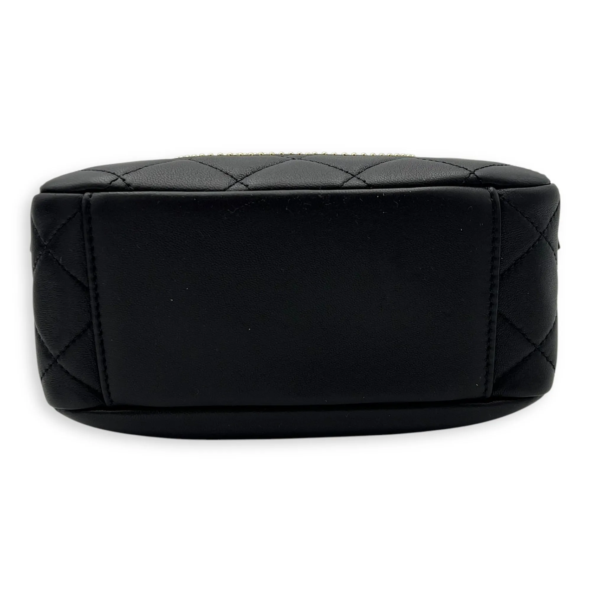 CC Camera Studded Black Shoulder Bag in Lambskin, Gold hardware