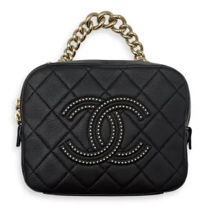 CC Camera Studded Black Shoulder Bag in Lambskin, Gold hardware