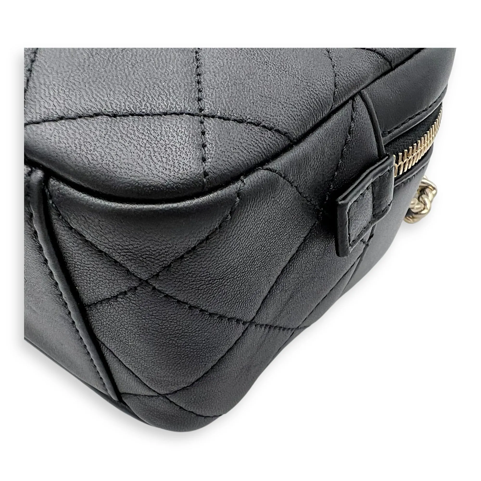 CC Camera Studded Black Shoulder Bag in Lambskin, Gold hardware