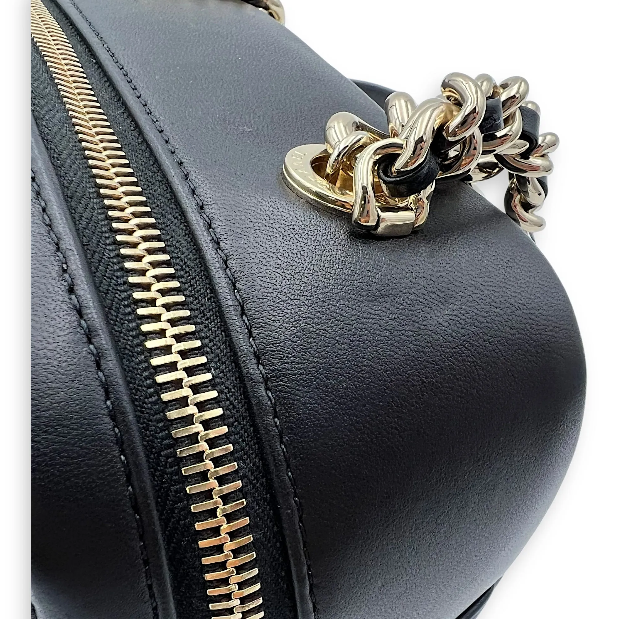 CC Camera Studded Black Shoulder Bag in Lambskin, Gold hardware