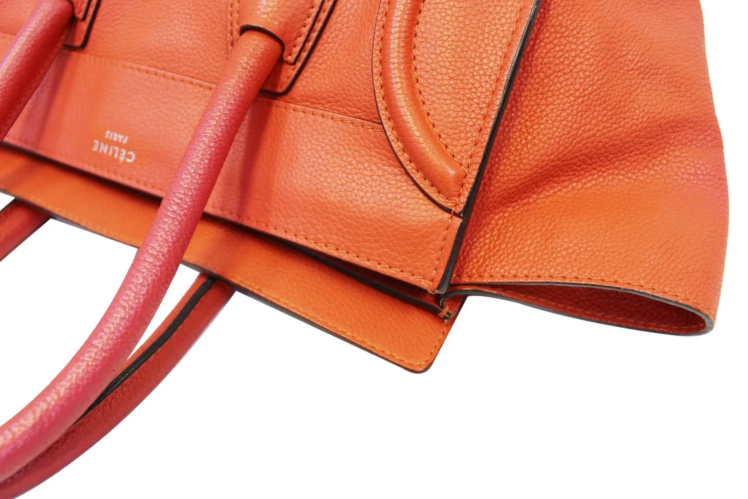 CELINE Orange Smooth Leather Mini Luggage Tote Bag