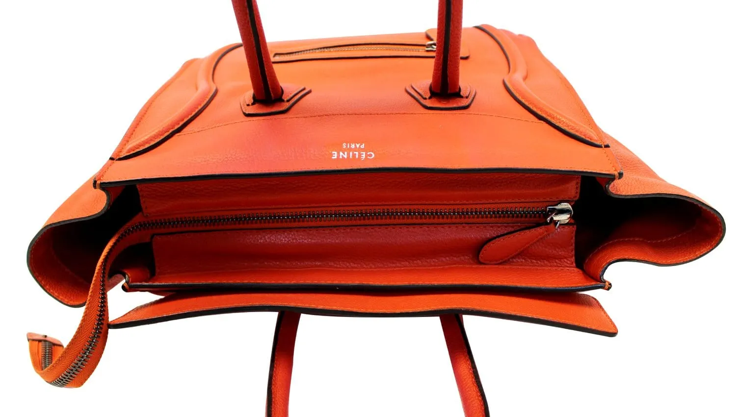 CELINE Orange Smooth Leather Mini Luggage Tote Bag