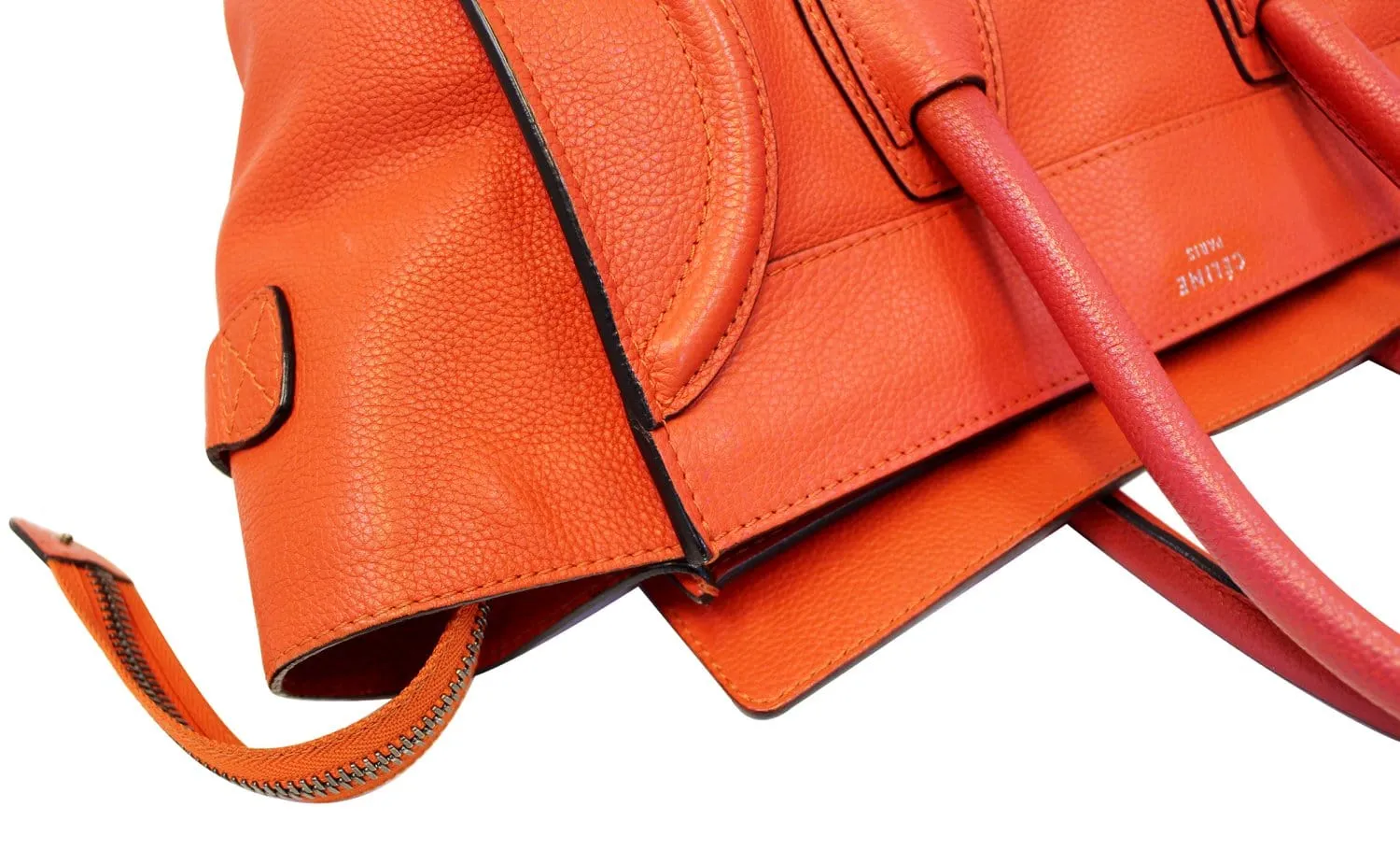 CELINE Orange Smooth Leather Mini Luggage Tote Bag