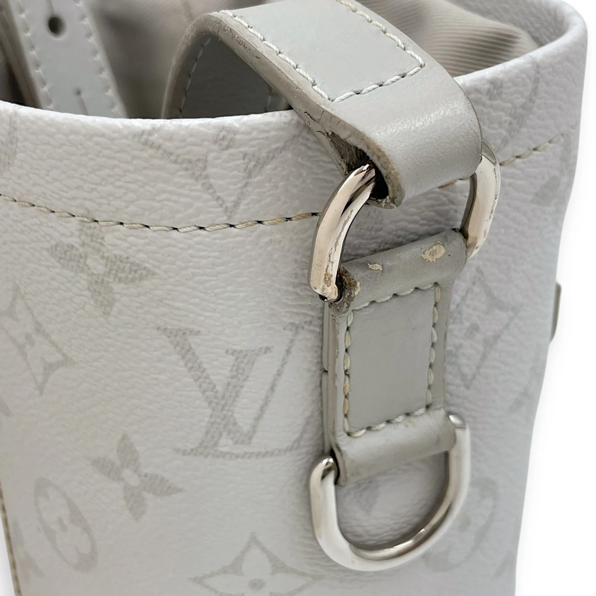 Chalk Grey Bucket Bag in Coated Canvas, Silver hardware