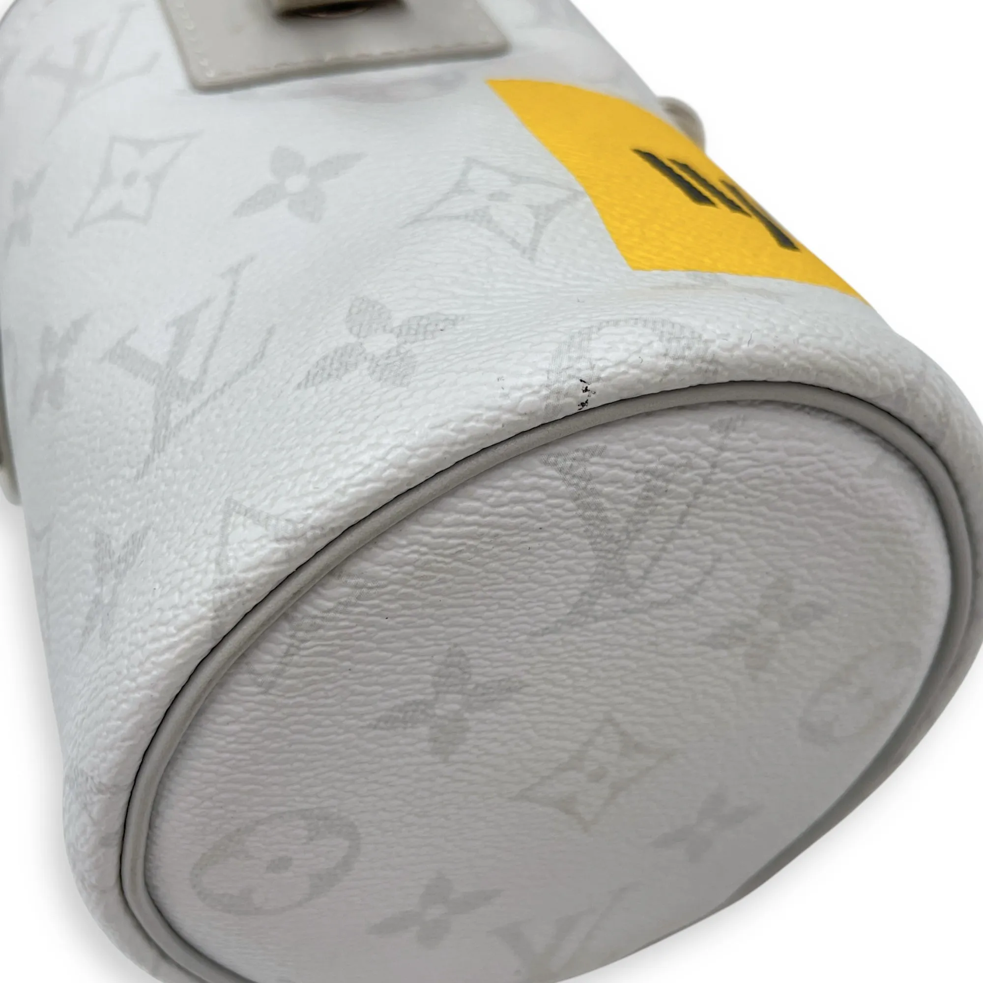 Chalk Grey Bucket Bag in Coated Canvas, Silver hardware