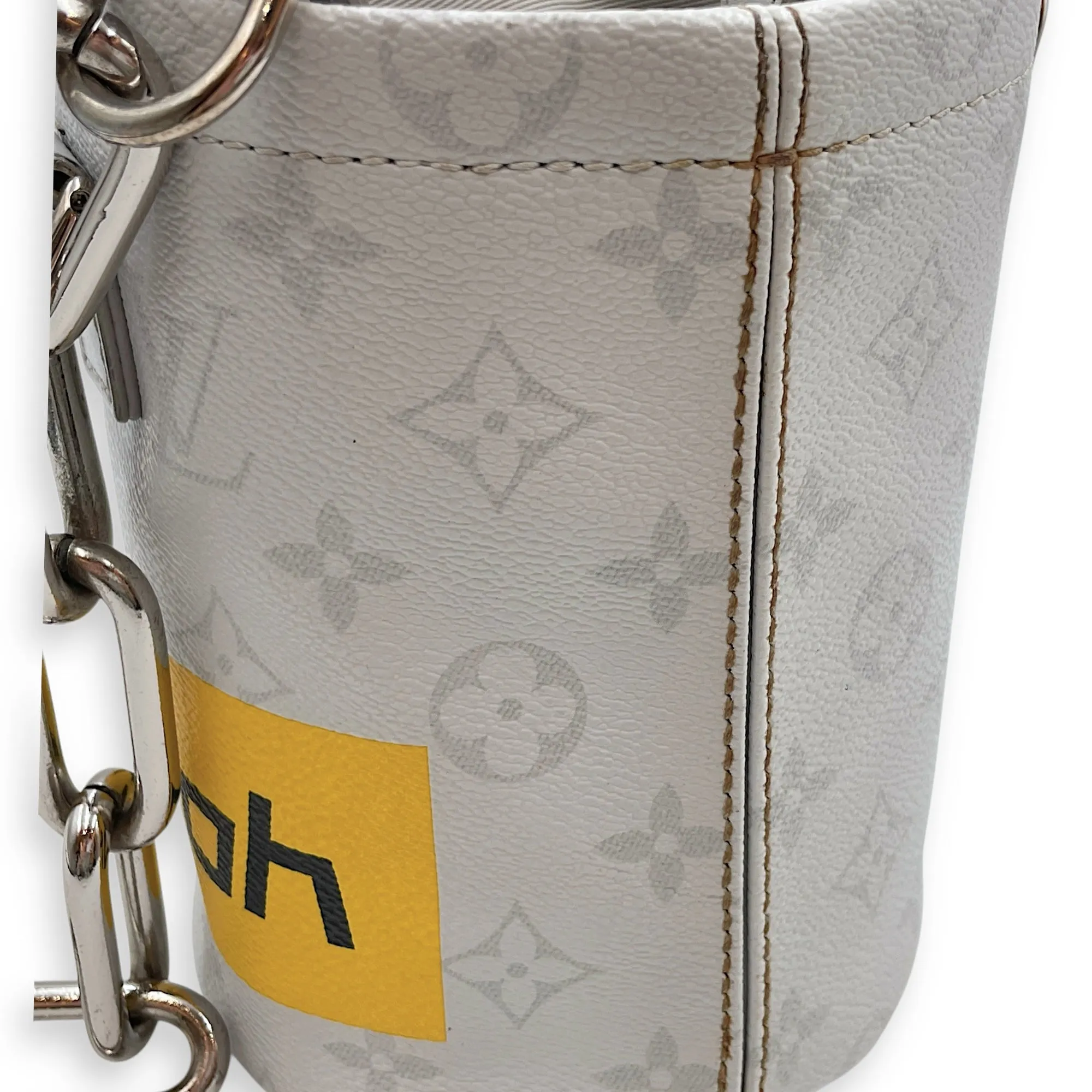 Chalk Grey Bucket Bag in Coated Canvas, Silver hardware