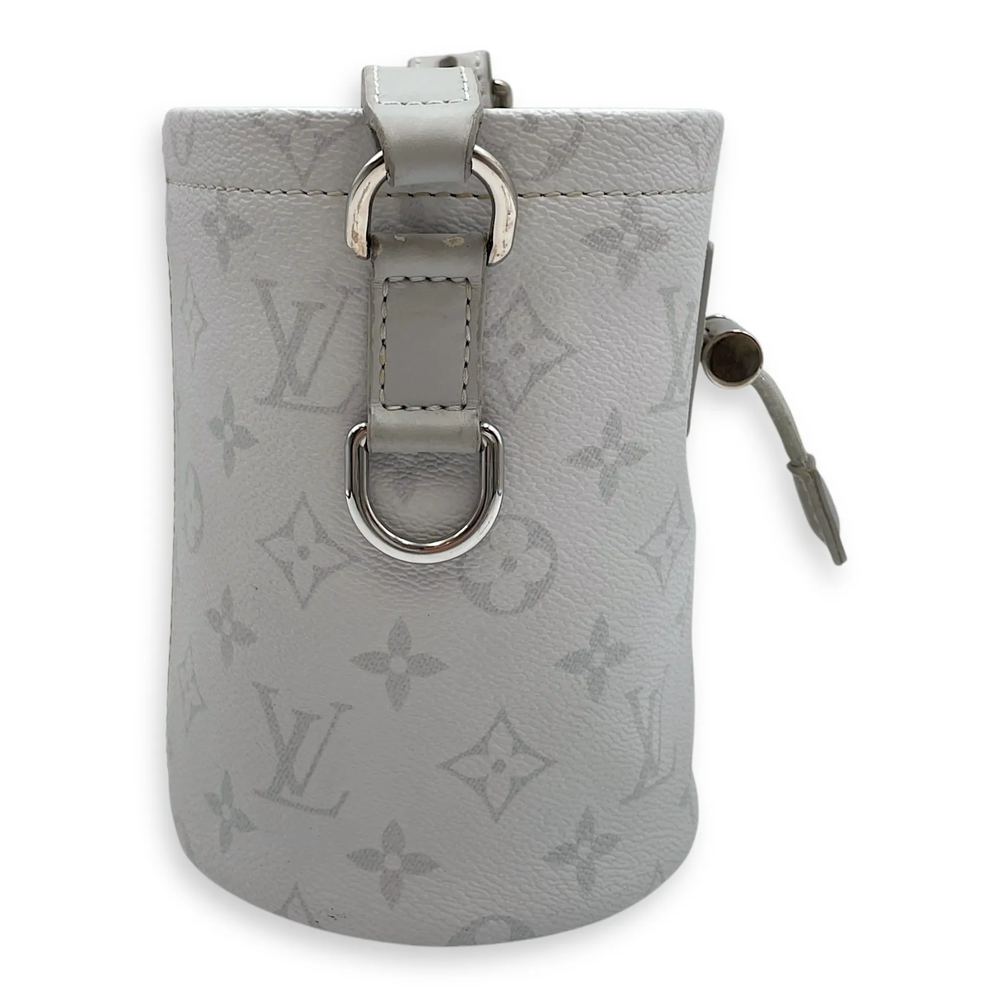 Chalk Grey Bucket Bag in Coated Canvas, Silver hardware