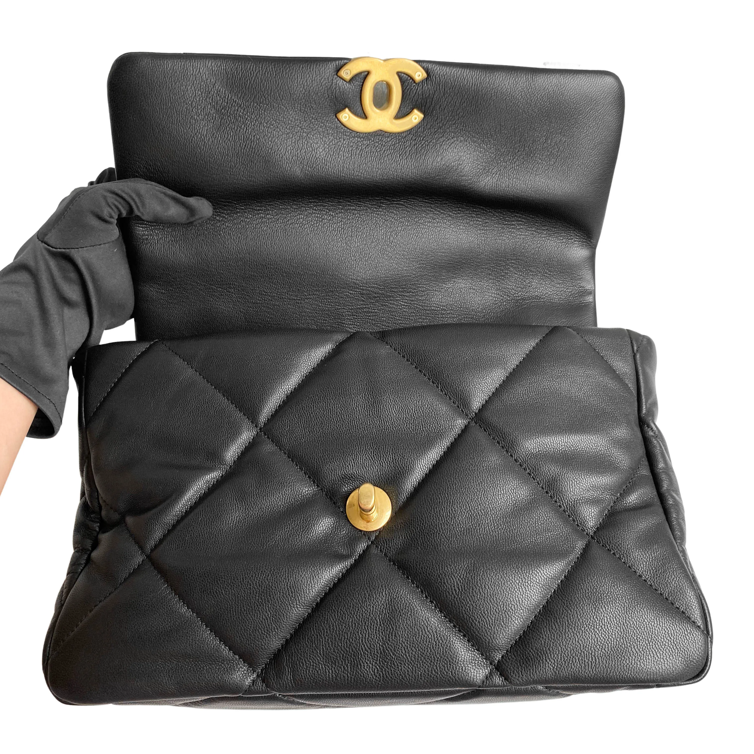 Chanel 19 Medium Flap Bag in Black Goatskin