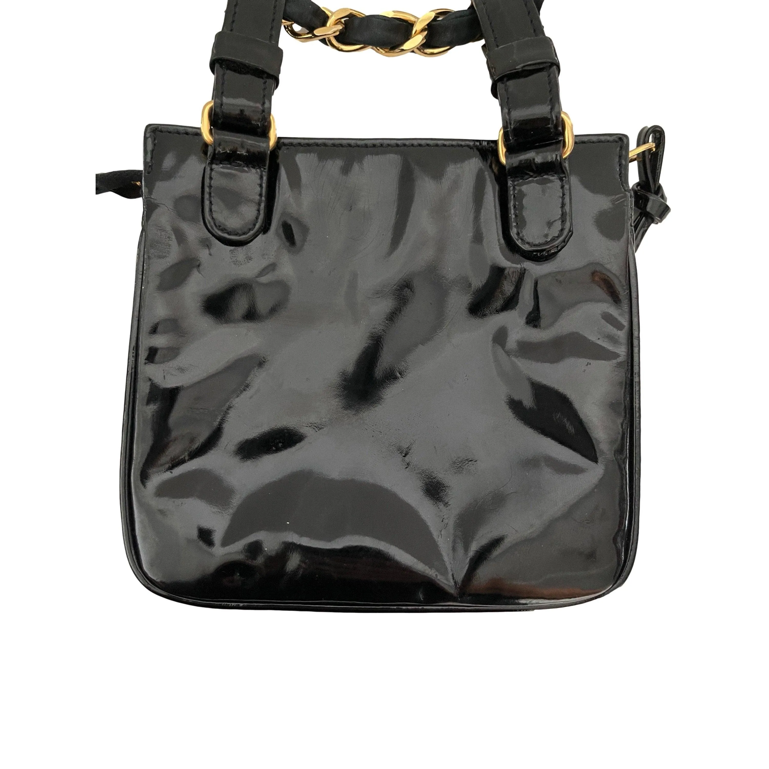 Chanel Black Logo Patent Belt Bag