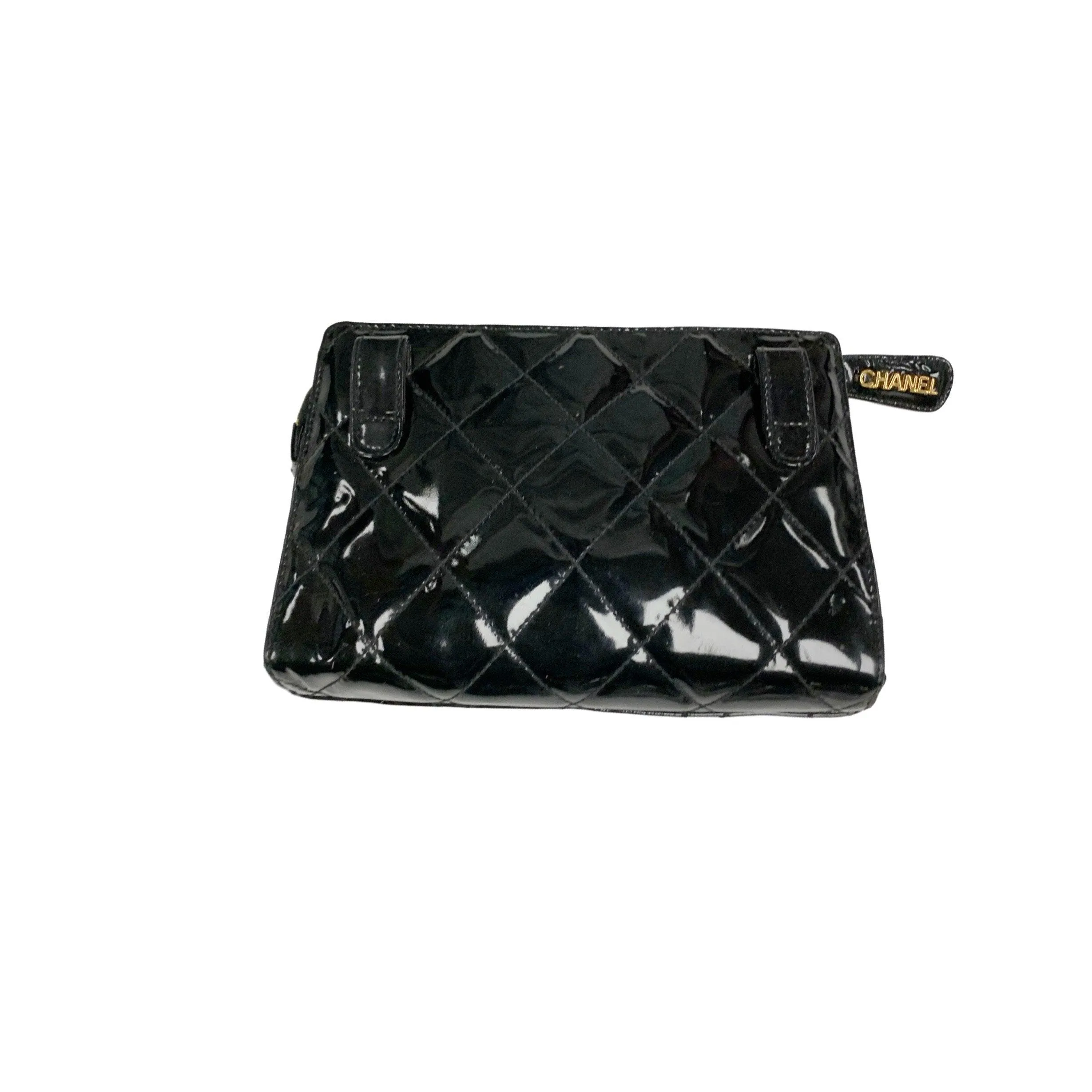 Chanel Black Patent Leather Quilted Belt Bag