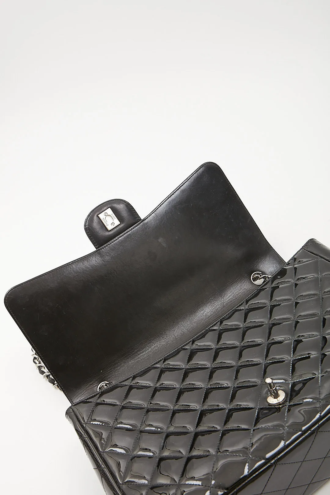 Chanel Black Patent Quilted Classic Single Flap Maxi Chain Bag