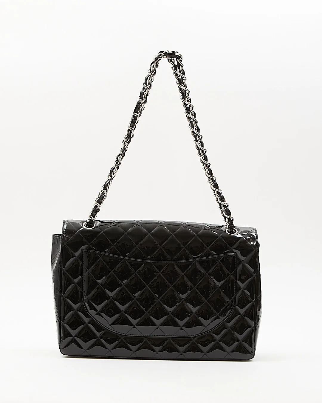 Chanel Black Patent Quilted Classic Single Flap Maxi Chain Bag