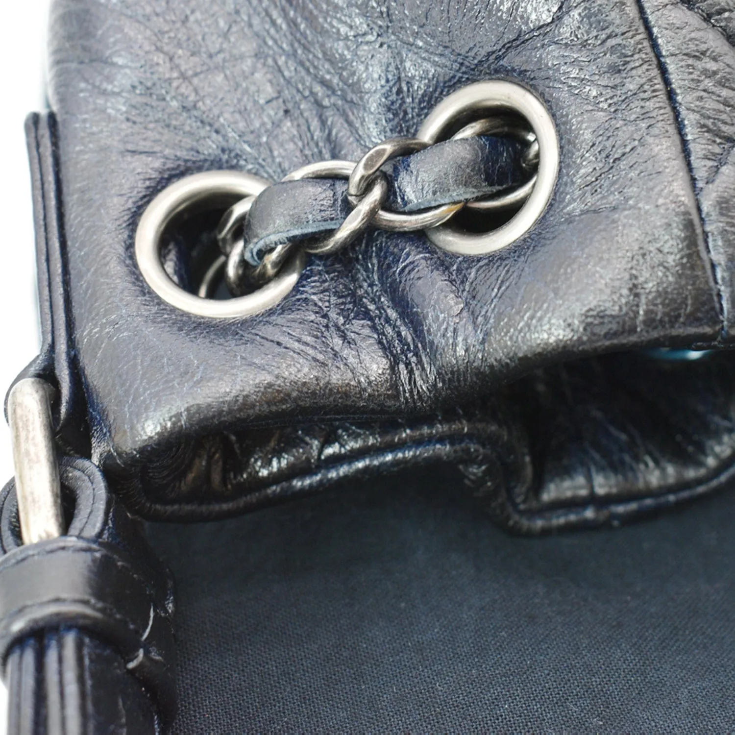 CHANEL Glazed Aged Calfskin Distressed Tote Shoulder Bag Blue