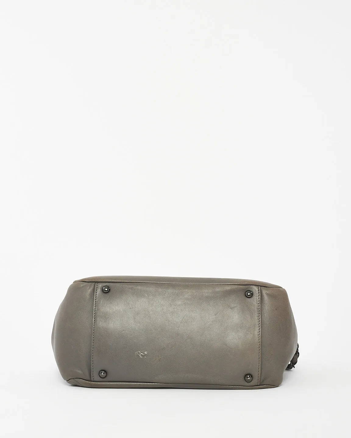 Chanel Grey Leather Studded CC Accordion Bag