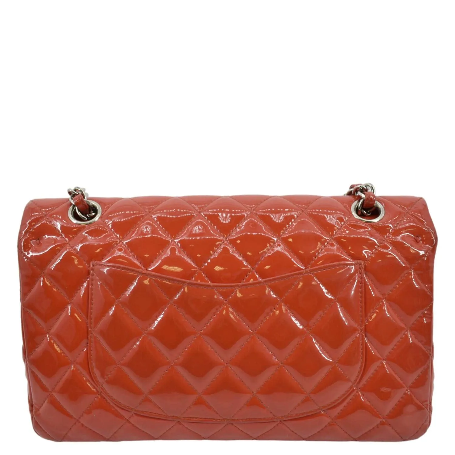 CHANEL Jumbo Flap Quilted Patent Leather Shoulder Bag Red