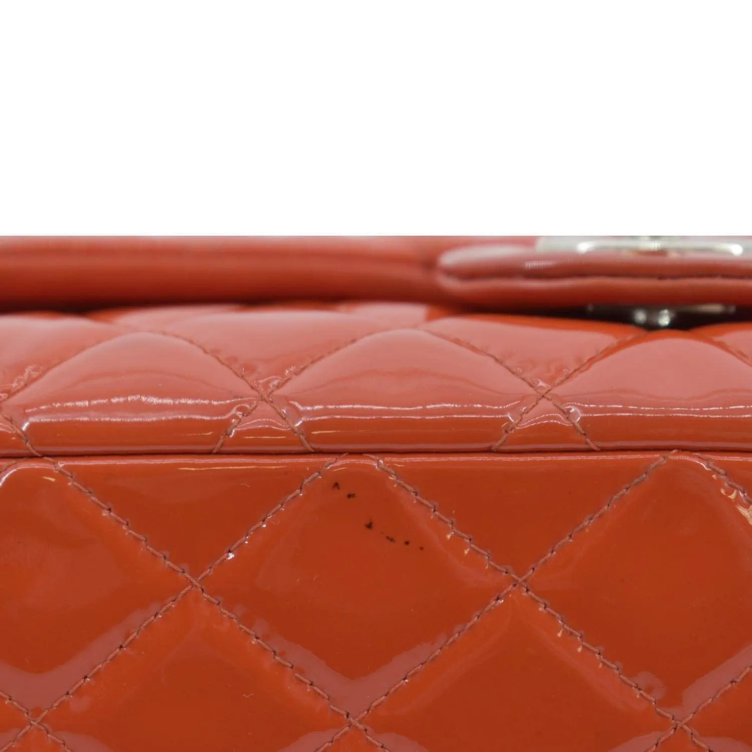 CHANEL Jumbo Flap Quilted Patent Leather Shoulder Bag Red