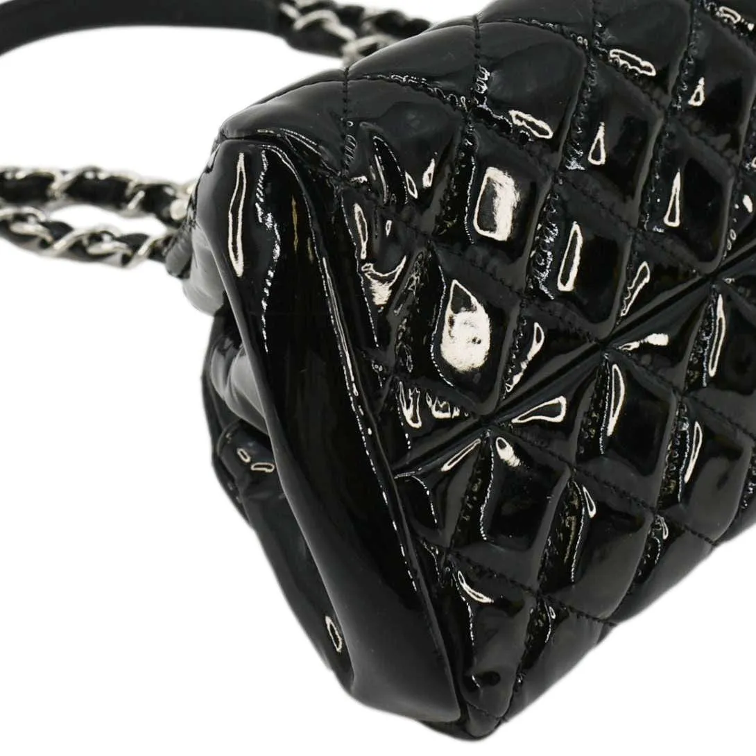 CHANEL Just Mademoiselle Bowling Small Quilted Patent Leather Shoulder Bag Black