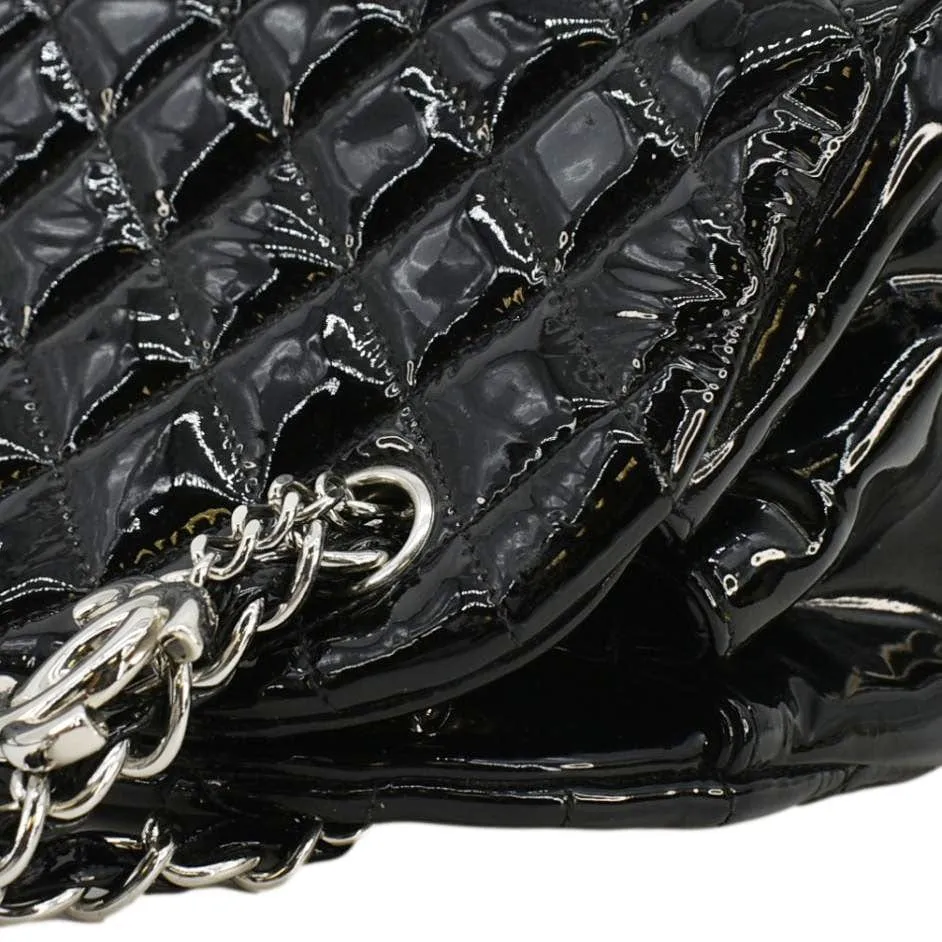 CHANEL Just Mademoiselle Bowling Small Quilted Patent Leather Shoulder Bag Black