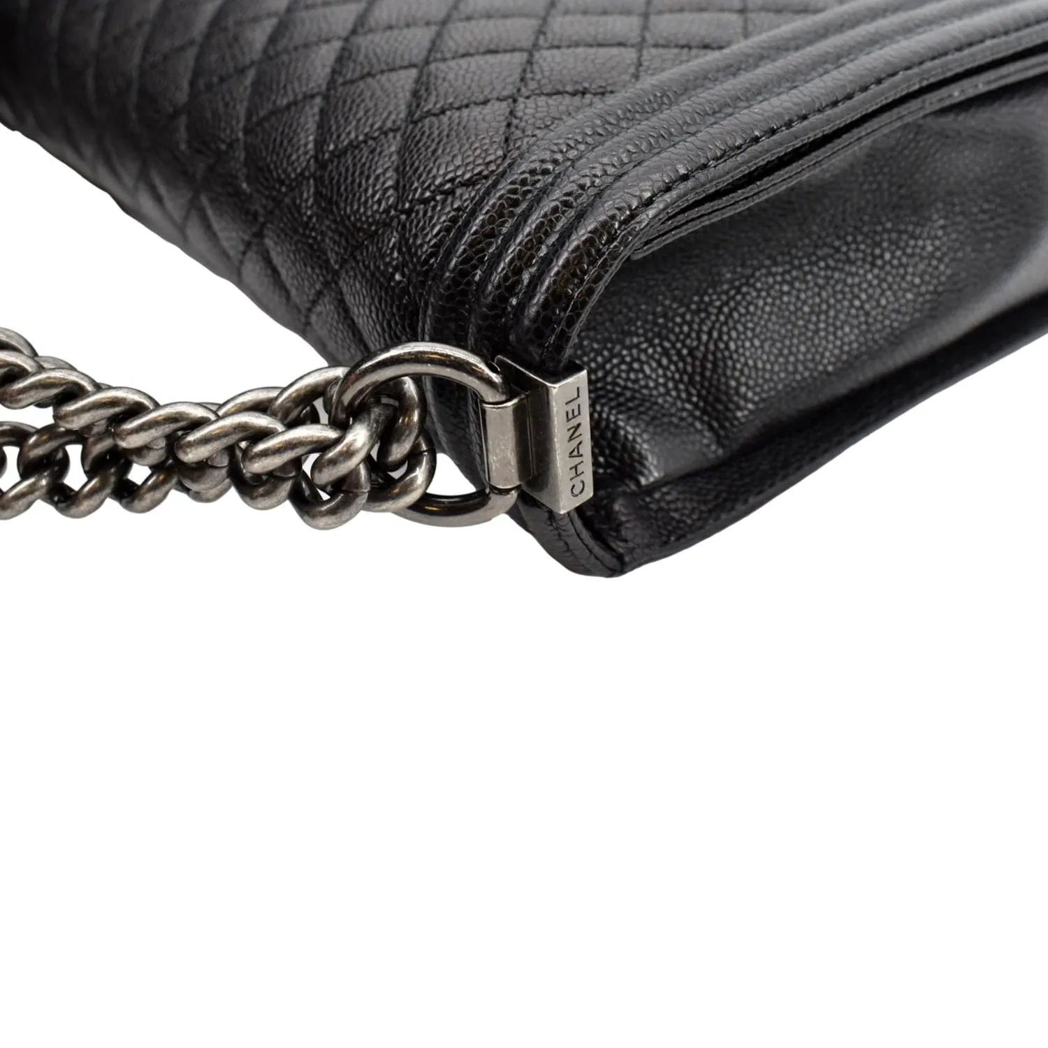 CHANEL Large Boy Flap Leather Shoulder Bag Black