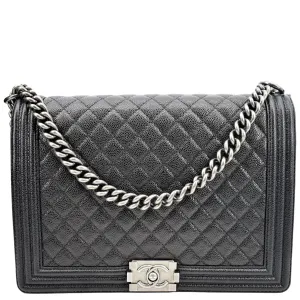 CHANEL Large Boy Flap Leather Shoulder Bag Black