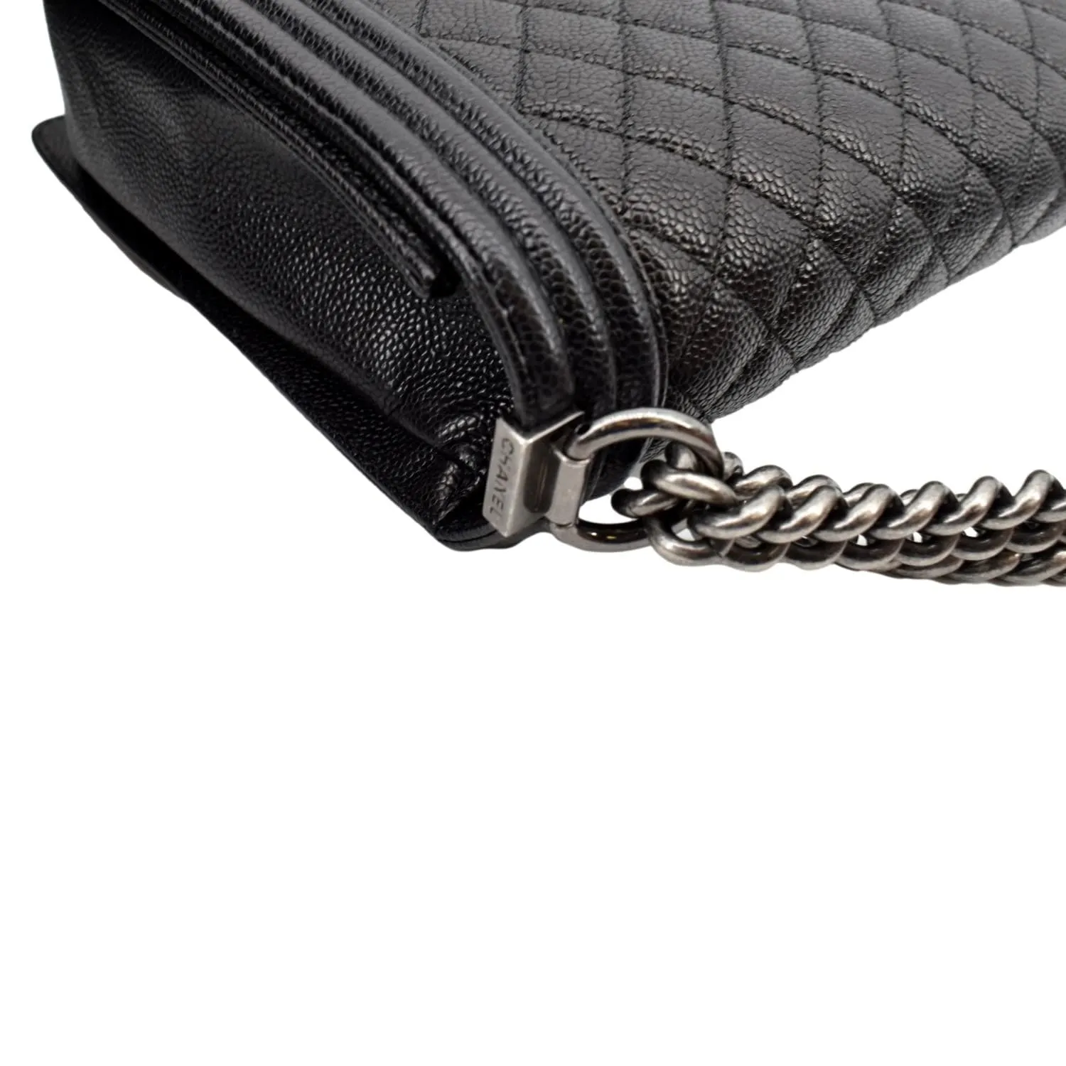 CHANEL Large Boy Flap Leather Shoulder Bag Black