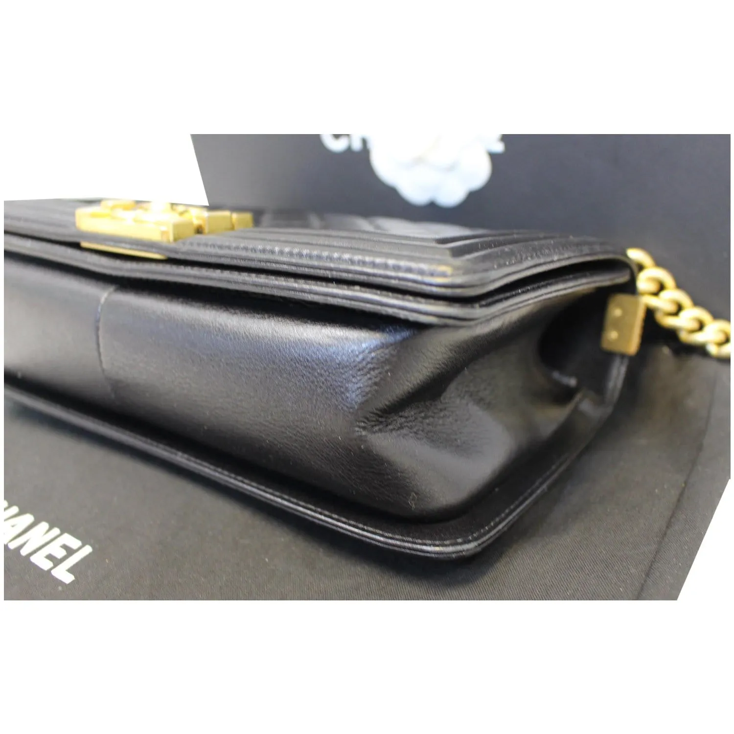 CHANEL Medium Boy Flap Lambskin Leather Shoulder Bag Black - 15% OFF