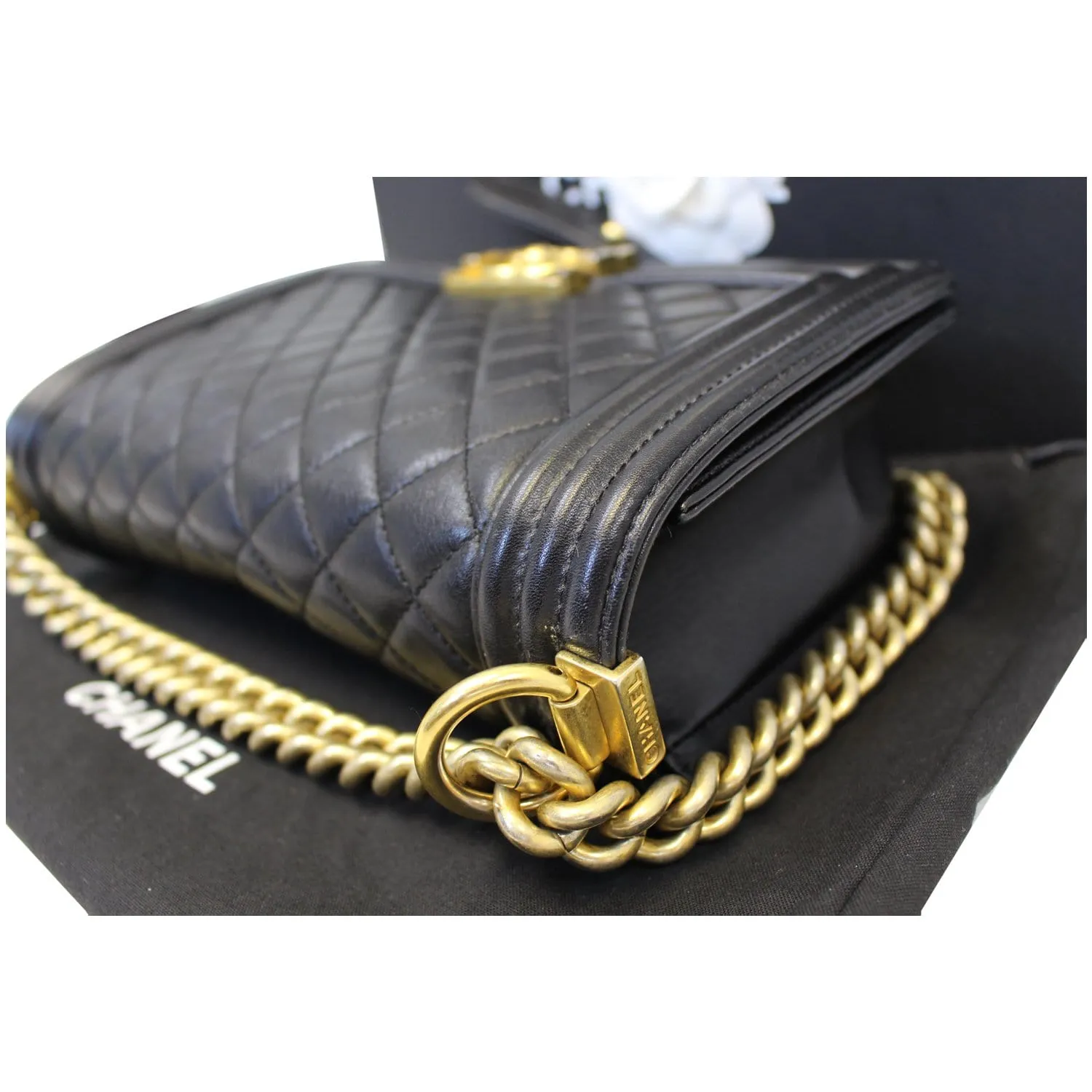 CHANEL Medium Boy Flap Lambskin Leather Shoulder Bag Black - 15% OFF