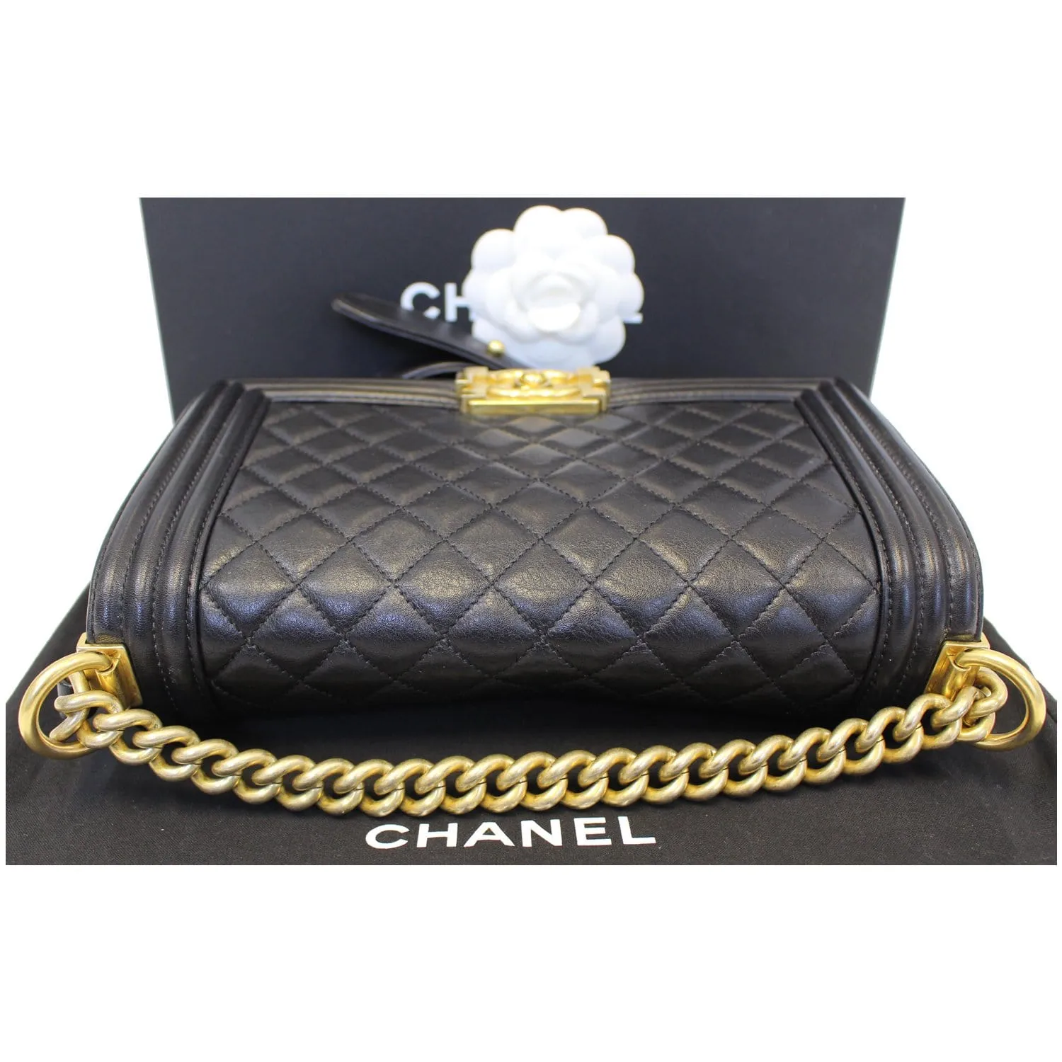 CHANEL Medium Boy Flap Lambskin Leather Shoulder Bag Black - 15% OFF