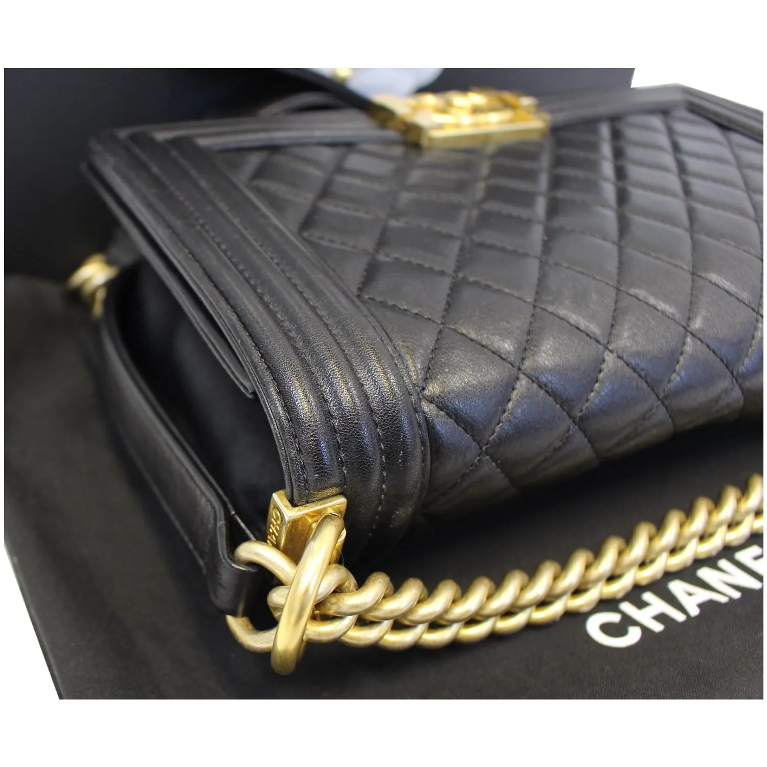 CHANEL Medium Boy Flap Lambskin Leather Shoulder Bag Black - 15% OFF