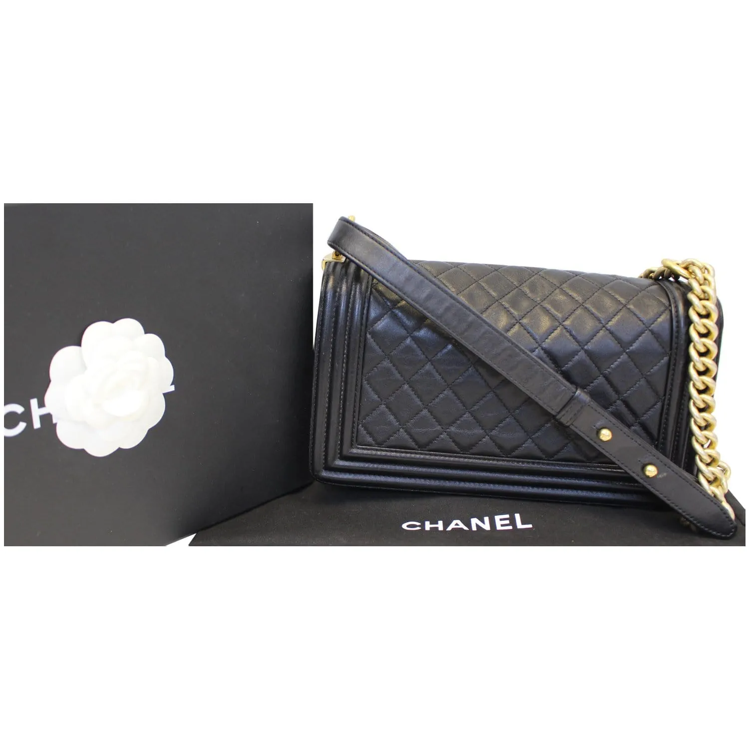 CHANEL Medium Boy Flap Lambskin Leather Shoulder Bag Black - 15% OFF