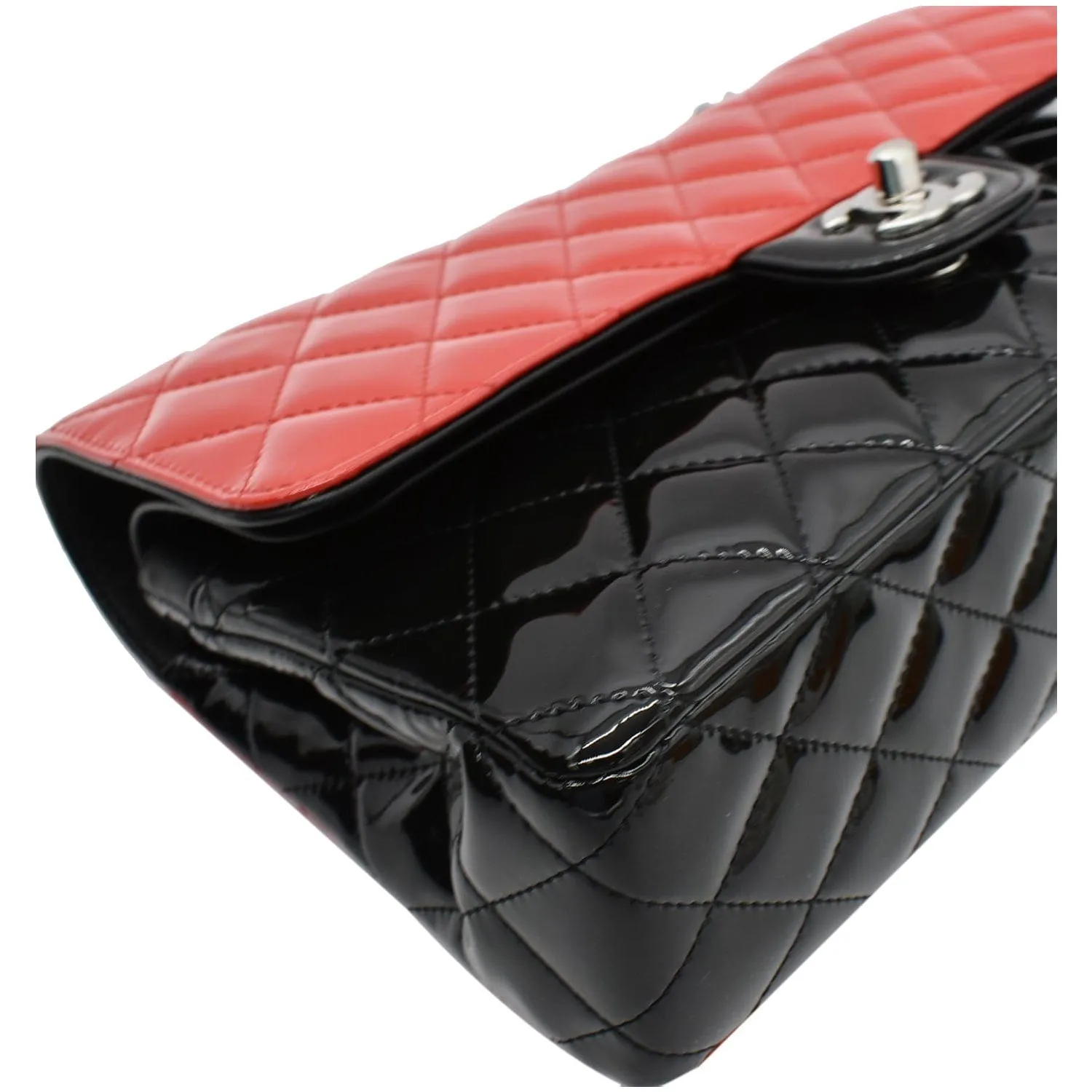 CHANEL Medium Double Flap Quilted Patent Leather Shoulder Bag Black/Red