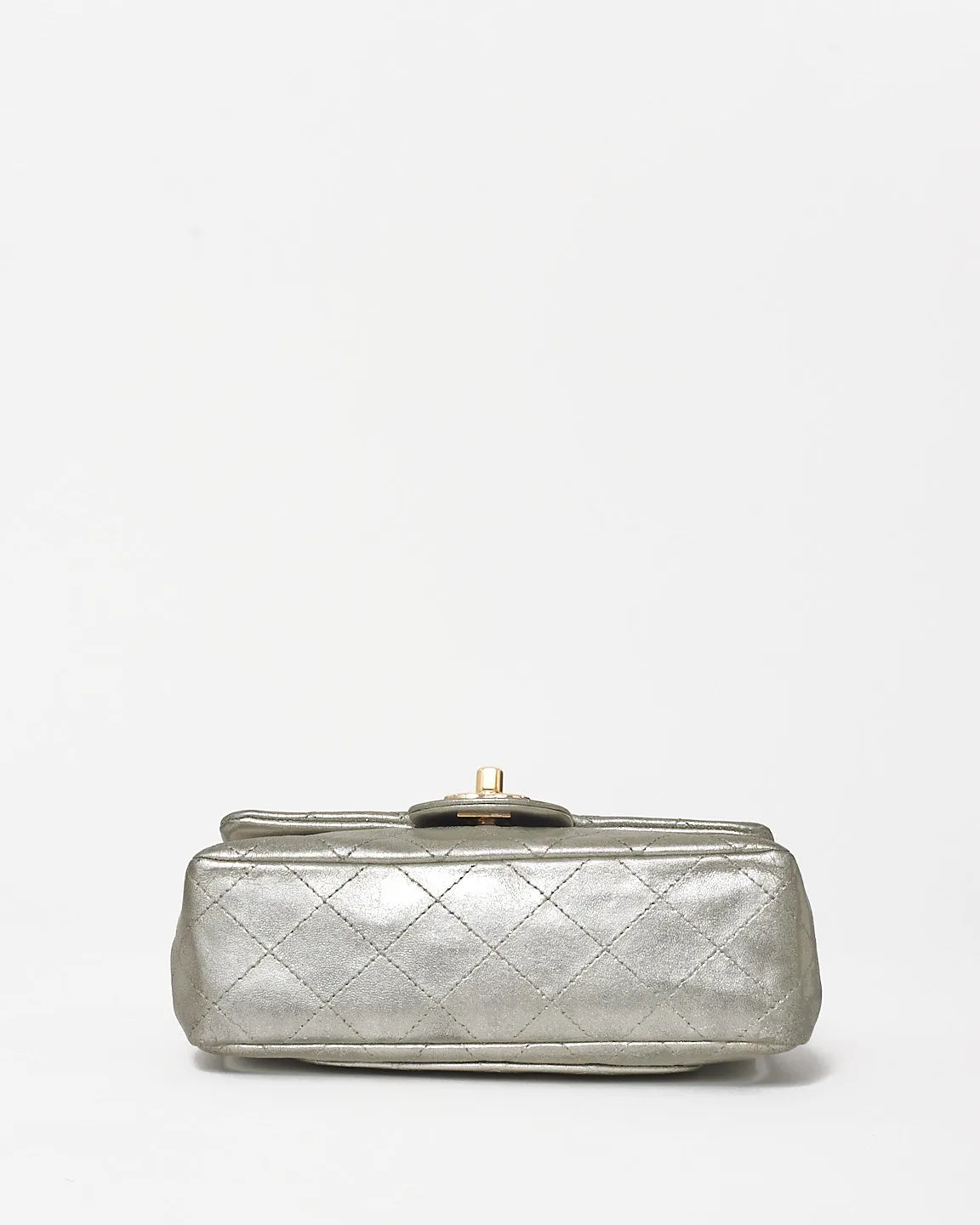 Chanel Silver Leather 4 Grommet Mini Rectangular Single Flap Bag