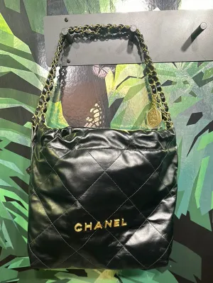 Chanel Small 22 Black Lambskin Antique Gold Hardware